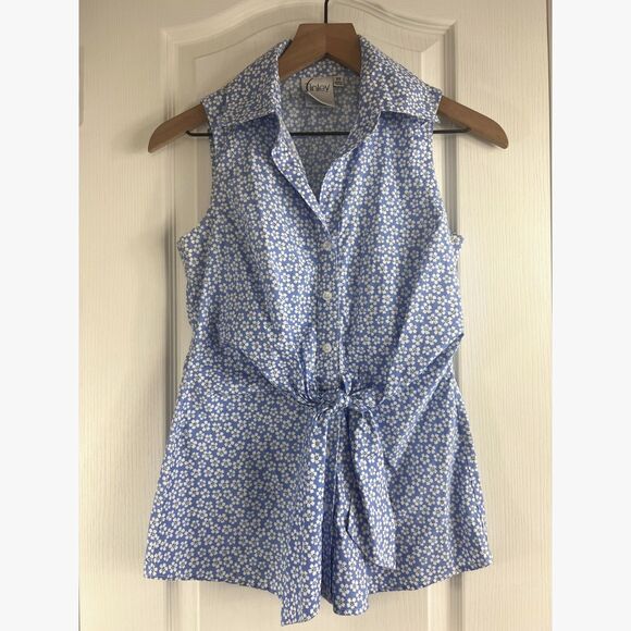 Finley Women's Sleeveless Button Up Top Blouse Blue Floral Tie Front Size XS - Picture 1 of 10